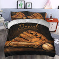 Baseball duvet cover bedding set styled in a bedroom with bold glove and ball artwork