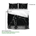 American football duvet cover set displayed with player artwork and fabric feature callouts