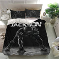 Football duvet cover and matching pillowcases styled in a bright modern bedroom