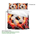 Soccer duvet cover set showing the printed side, bold ball artwork, and fabric detail