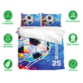 Soccer bedding set with colorful ball artwork, matching pillowcases, and soft breathable fabric