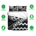 Soccer duvet cover bedding set shown with matching pillowcases and soft breathable fabric features