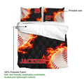 Baseball duvet cover set detail showing the printable side, fiery baseball artwork, and soft fabric design