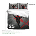 Lacrosse duvet cover set detail showing printable artwork and soft polyester fabric information