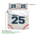 Baseball bedding set detail showing the printable duvet cover side, soft fabric, and matching pillowcases