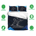 Hockey duvet cover bedding set displayed with matching pillowcases and soft, breathable fabric feature icons