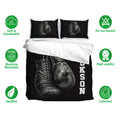 Boxing duvet cover bedding set with black artwork, matching pillowcases, and soft breathable design