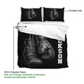 Boxing duvet cover set showing the printable side and black-and-gray glove artwork