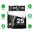 Lacrosse duvet cover bedding set with black sports artwork, matching pillowcases, and soft breathable design icons