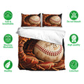 Baseball duvet cover bedding set with matching pillowcases and product feature icons