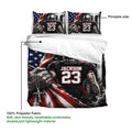 Football duvet cover set showing the printable design side and 100% polyester fabric detail