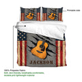 Guitar duvet cover set shown with printable artwork side and acoustic guitar design on the bedding