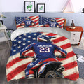 Motocross duvet cover bedding set styled in a bedroom with bold dirt bike rider artwork