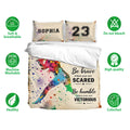 Softball duvet cover set displayed with matching pillows and colorful splatter artwork