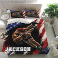 Wrestling bedding set presented in a modern bedroom with action artwork on the duvet cover and pillowcases