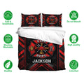 Firefighter duvet cover bedding set displayed with matching pillowcases and red black fire department artwork