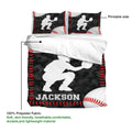 Baseball duvet cover set showing the printable side with player silhouette, baseball stitching, and camouflage artwork