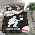 Baseball duvet cover set presented on a modern bed with coordinating pillowcases and bold sports artwork
