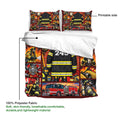 Firefighter duvet cover and pillowcases shown with printable artwork and soft lightweight polyester fabric details