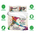 Softball duvet cover bedding set displayed with colorful player artwork and breathable bedding features