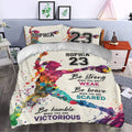 Colorful softball duvet cover set styled in a bedroom with motivational sports artwork