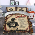 Baseball bedding set presented in a bedroom with vintage player artwork and motivational sports design