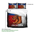 Cowboy duvet cover bedding set detail showing western hat and boots artwork on the printable side