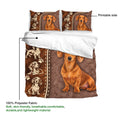 Dachshund duvet cover bedding set with realistic dog artwork, illustrated dachshunds, and brown paw print details