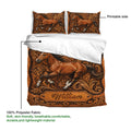 Horse duvet cover bedding set detail showing printed horse artwork and soft polyester fabric information