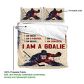 Hockey duvet cover and pillowcases shown with printable artwork and soft 100% polyester fabric details