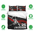 Baseball duvet cover bedding set displayed with matching pillowcases and soft breathable fabric icons