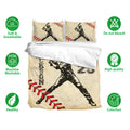 Baseball bedding set showing batter artwork on the duvet cover and matching pillowcases