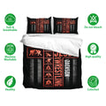 Wrestling duvet cover bedding set displayed with matching pillows and soft, breathable bedding feature icons