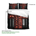 Wrestling duvet cover set detail showing grappling silhouettes, bold lettering, and black and red artwork