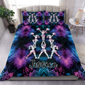 Cheerleading duvet cover set with pom-pom performers, vivid purple and blue artwork, and matching pillowcases