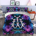 Cheerleading duvet cover set styled in a bedroom with energetic pom-pom artwork and vivid geometric accents