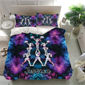 Vibrant cheerleading bedding set with matching pillowcases, colorful performers, and bold purple, blue, and black tones