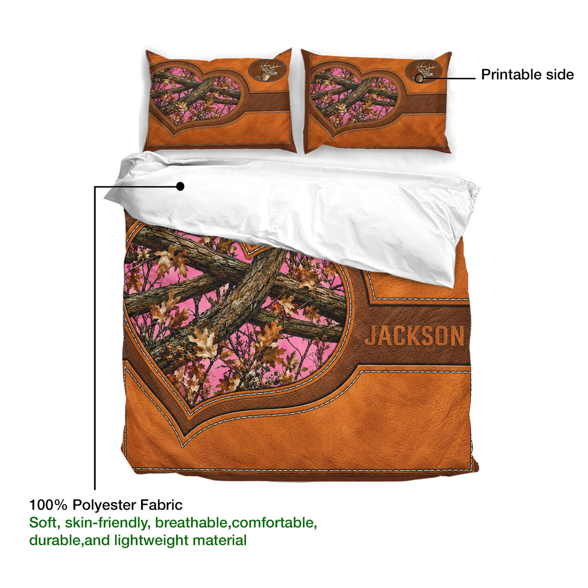 Deer duvet cover set showing printable artwork and lightweight polyester fabric details