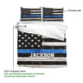 Police duvet cover bedding set showing the printable side and lightweight polyester fabric