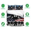 Hockey duvet cover bedding set shown with matching pillowcases, breathable fabric icons, and colorful rink artwork
