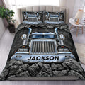 Custom Trucker Duvet Cover Set with Detailed Semi Truck and Rocky Road Artwork
