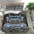 Trucker Bedding Set displayed in a bright bedroom with bold chrome semi truck artwork