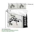 Wrestling duvet cover set showing grappling artwork, a printable side, and lightweight polyester fabric details