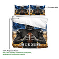 Football duvet cover detail showing a helmeted player, football, stadium background, and printable fabric surface