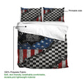 Racing duvet cover set showing the printable side and textured checkered flag artwork