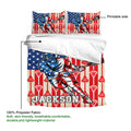 Lacrosse duvet cover bedding set presentation highlighting the printed player design and fabric surface