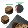 Close-up detail of the lineman doormat surface and dark rubber backing with product construction callouts