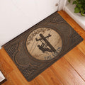 Lineman doormat displayed inside a home entryway beside a white door and warm wood flooring