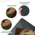 Close-up feature view of the fishing doormat showing its printed surface, dark backing, and rolled corner