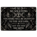 Black Wicca doormat with pentacle, triple moon symbols, skulls, bones and ornate occult artwork